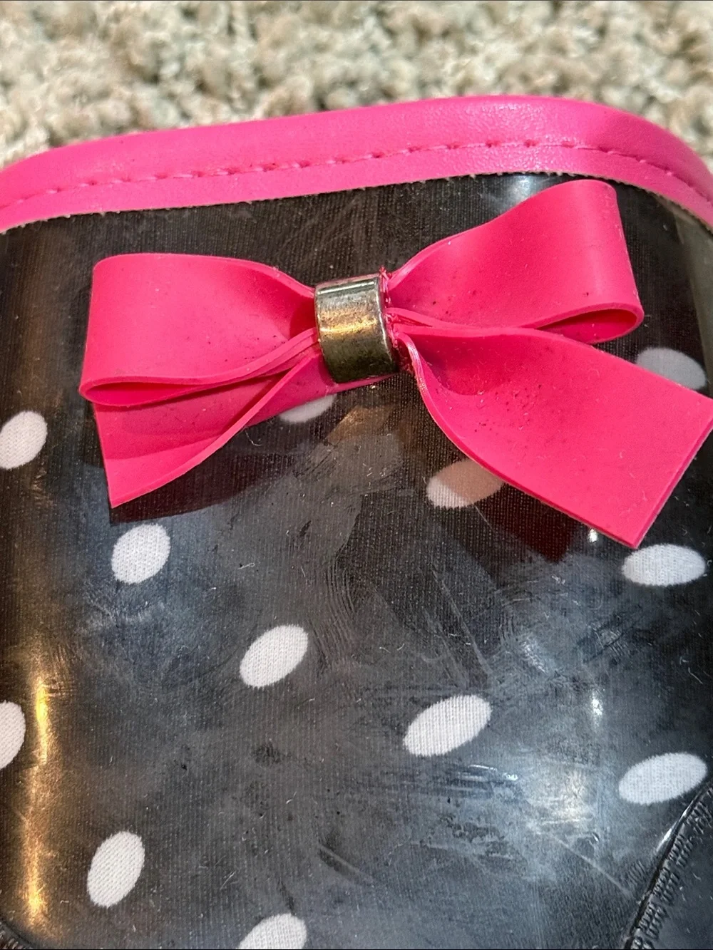 Kids Polka Dot Rain Boots with Pink Bow - Size 2
